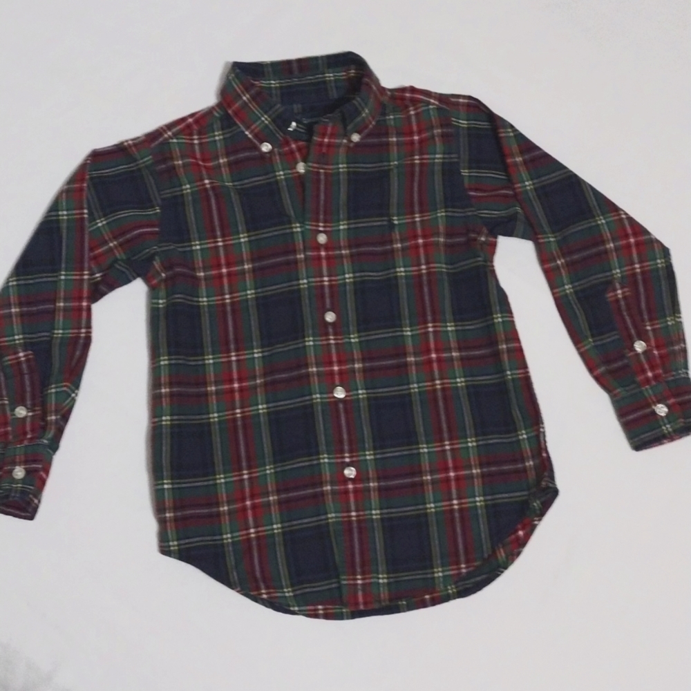 Boys Ralph Lauren Dark Plaid Button Down Shirt Size 4/4T $5